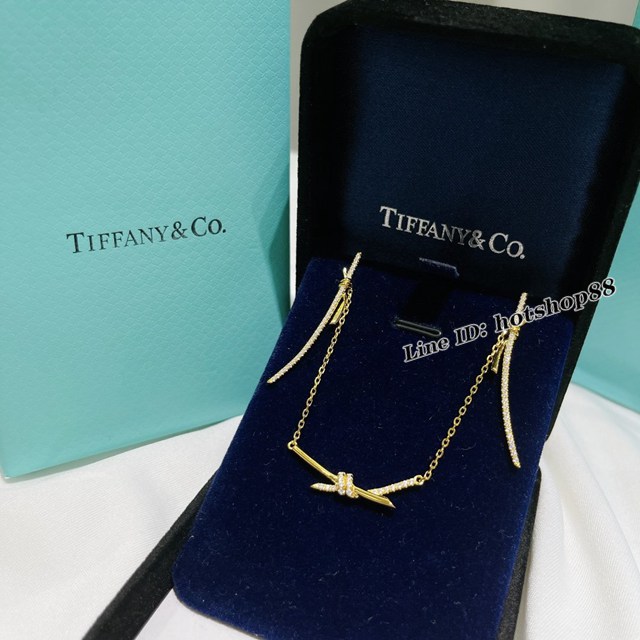 Tiffany新款項鏈耳環 蒂芙尼新款緣系列半鑽打結套裝項鏈耳環 zgb1966